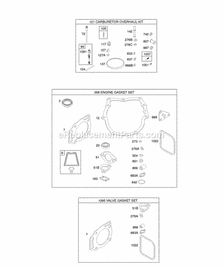 Carburetor Overhaul Kit EngineValve Gasket Sets Diagram and Parts List for 305777-0113-E1  Briggs and Stratton Engine